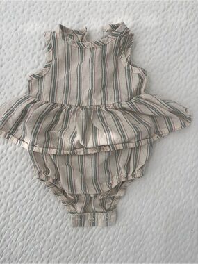Striped Cream Ruffle Baby One-Piece
